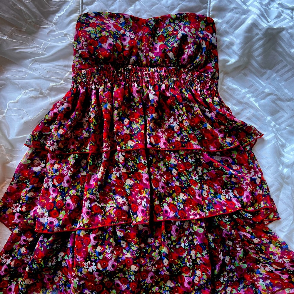 Strapless Dress. Red print.